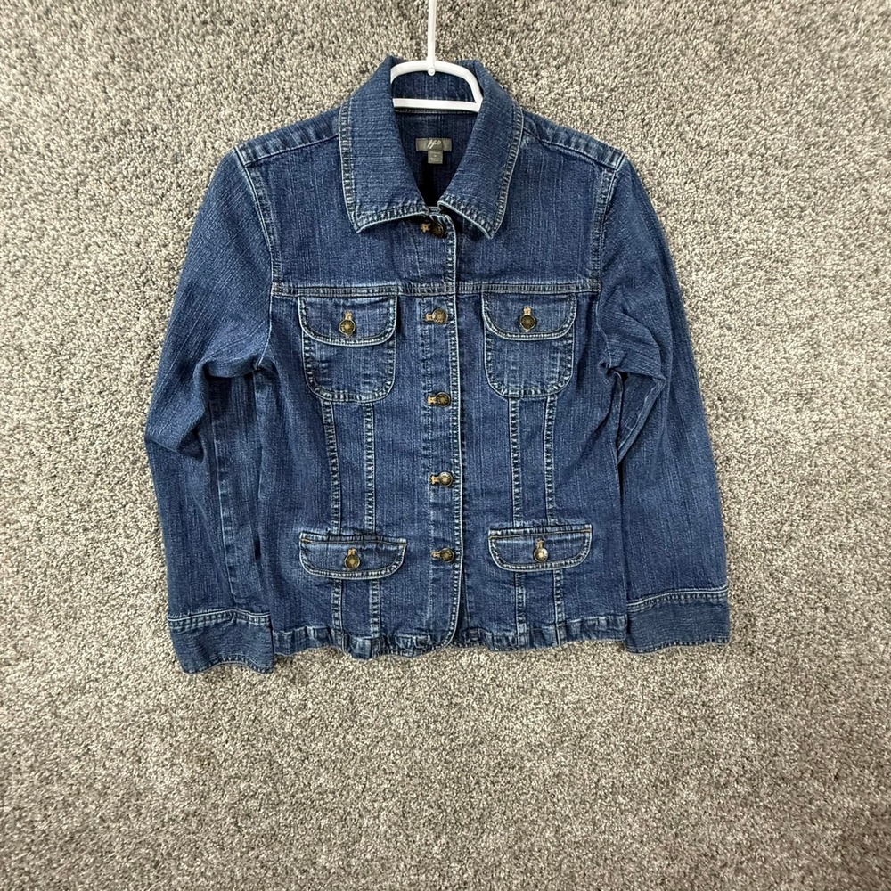 J. Jill Women Blue Stretch Denim Jacket Button Front Small RN 97641 - Picture 1 of 13
